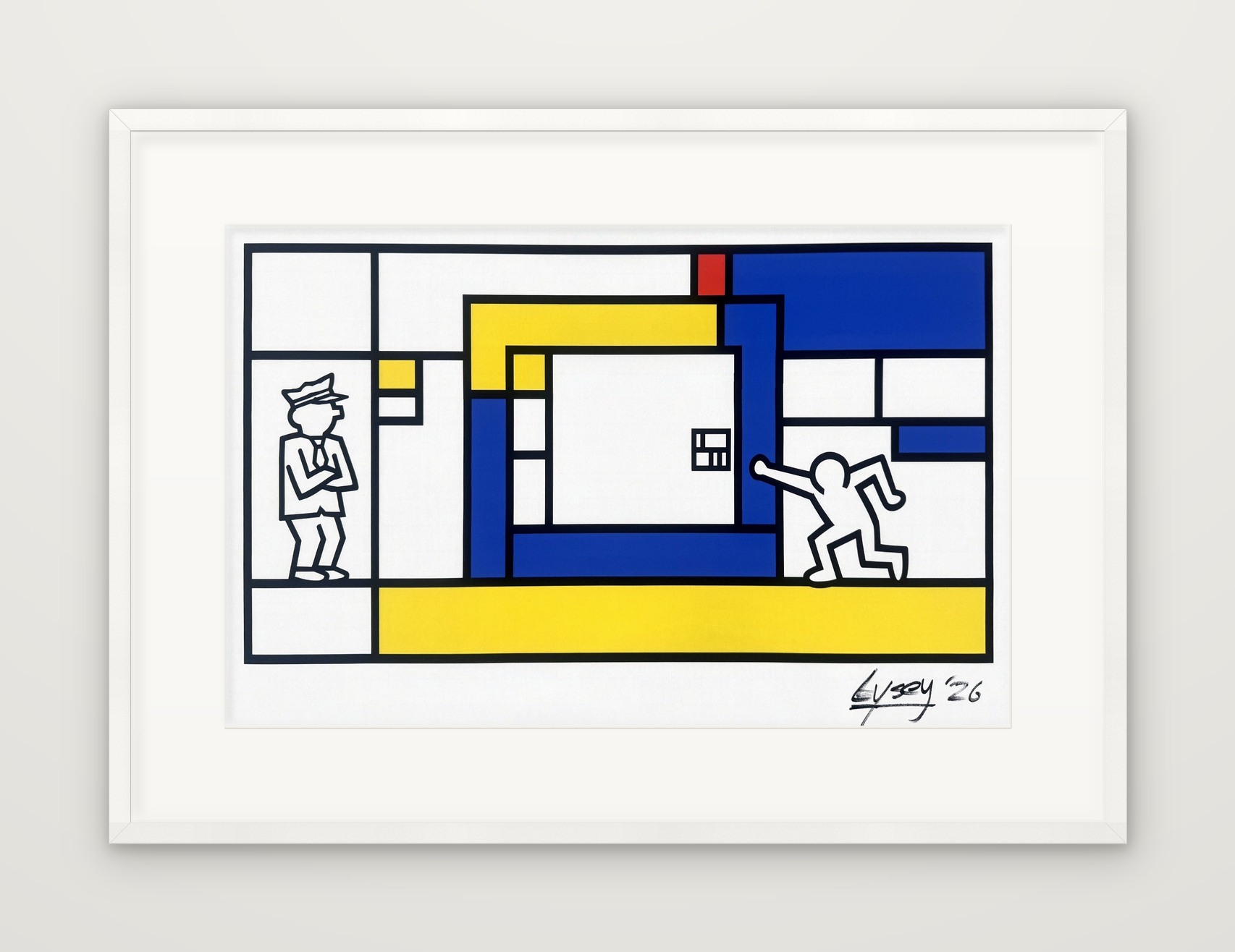 Access, framed impression: flat white frame with a wide white mount.